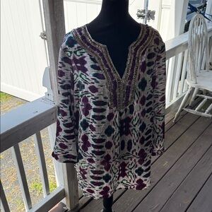 Jones New York Signature Purple and White Embellished Tunic